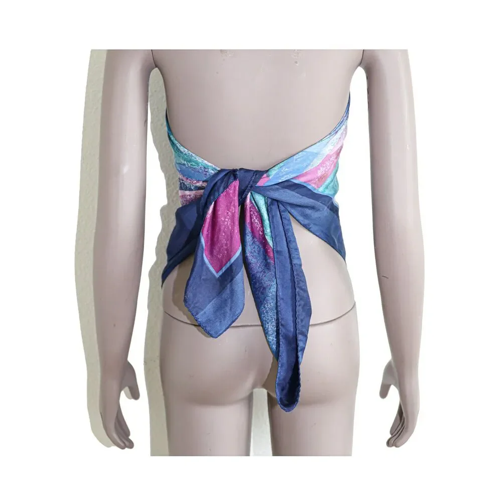 Colorful Blue Pink Satin Square Scarf